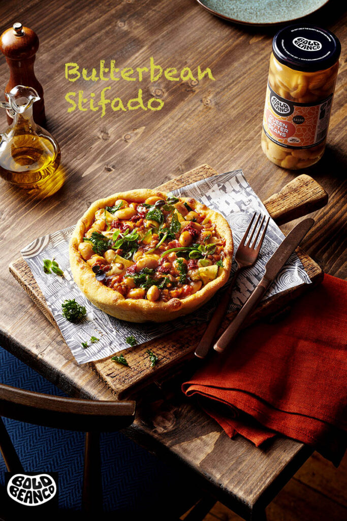 Food and drink photography of butterbean stifado, boldbean comapny, Zizzi, restaurant photographed in Sussex by a food photographer working with London clients