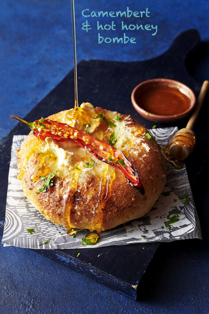 Food and drink photography of pizza dough, honey drizzle, roasted chilli, photographed in Sussex by a food photographer working with London clients